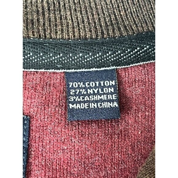 NAT NAST Men's Sz L 1/4 Zip Burgundy Ribbed Pullover Sweater Elbow Patches - Picture 5 of 10